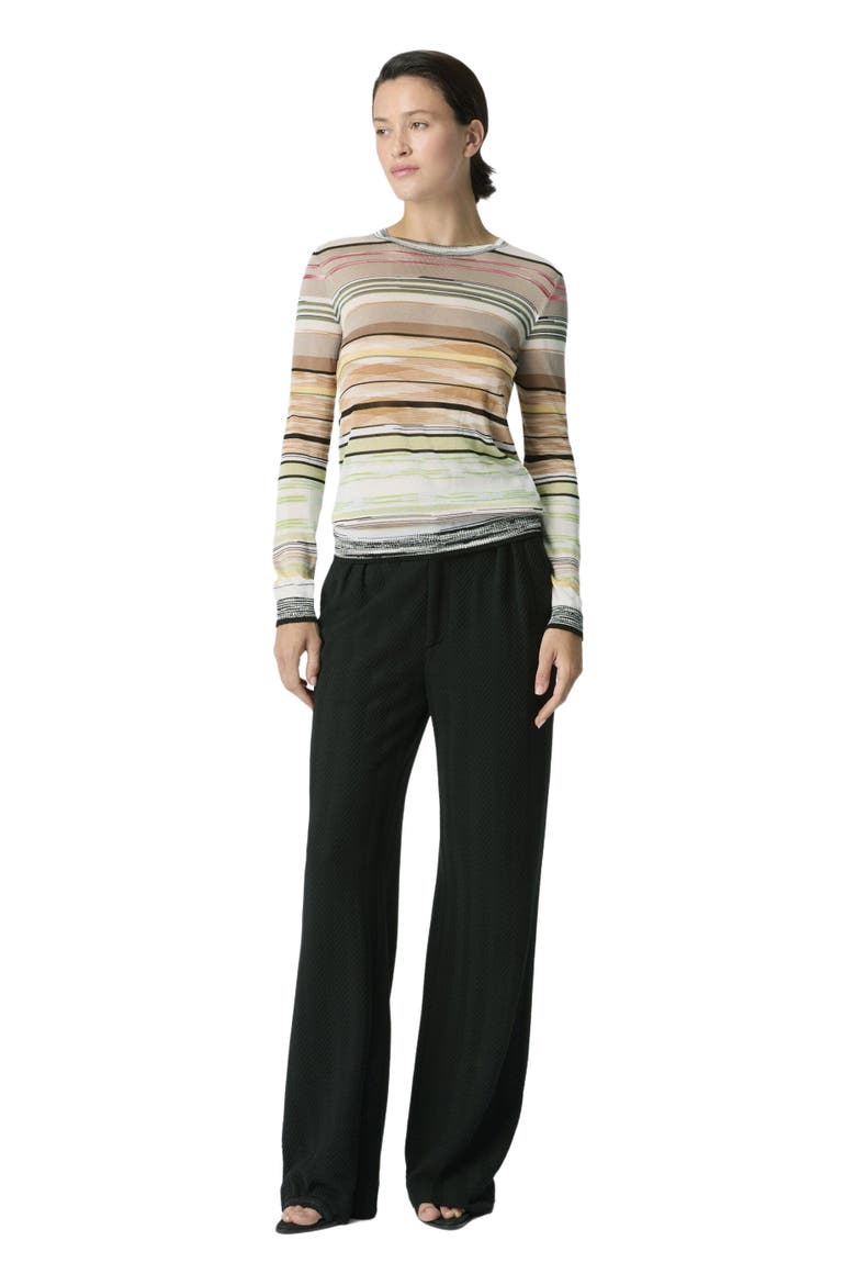 Crew-neck Knit Top In Striped Space-dye Viscose, Main, color, Green& Brown