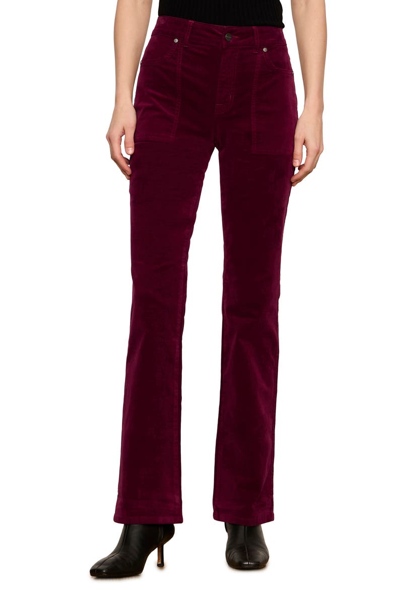 Play Date High Waist Velveteen Bootcut Pants, Main, color, BORDEAUX BURGUNDY