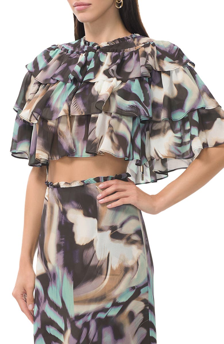 AFRM Manon Abstraxct Print Tiered Crop Top, Alternate, color, Feather Swirl