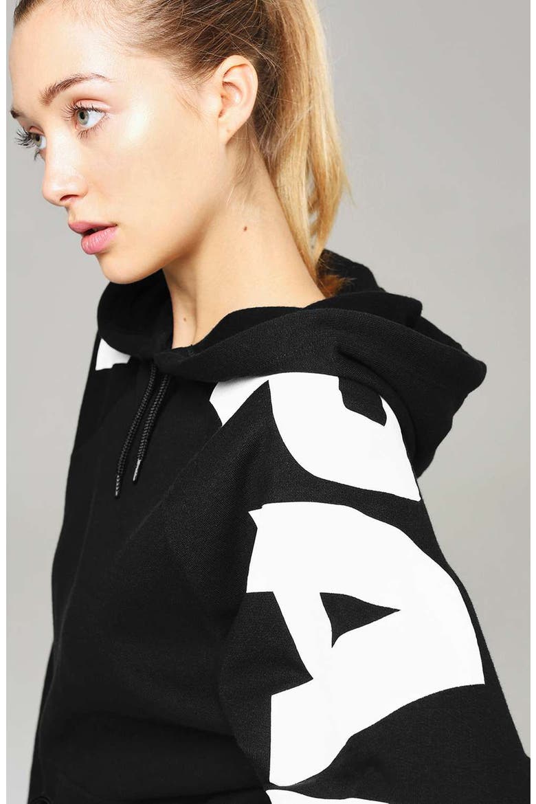 Logo Boxy Crop Hoodie, Alternate, color, BLACK