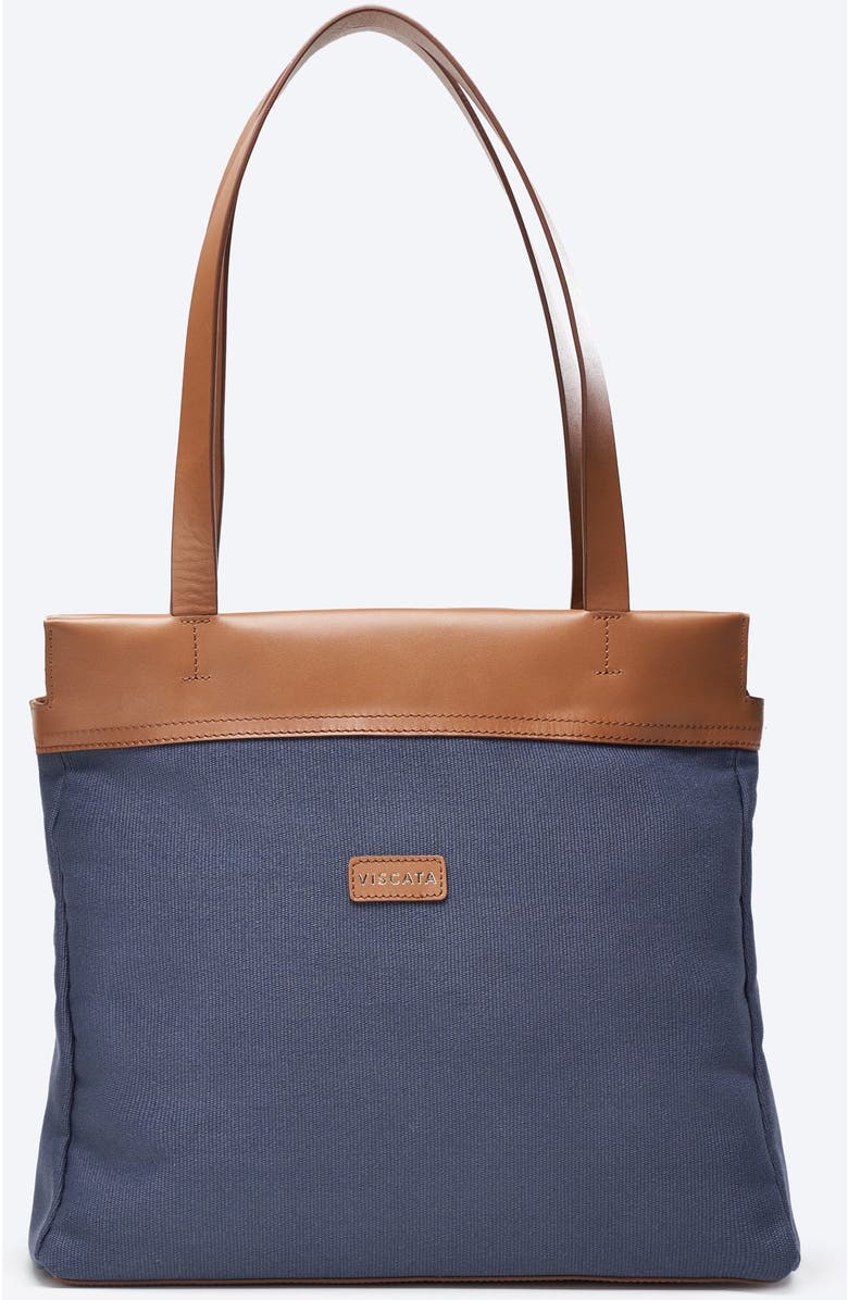 VISCATA Tropez Canvas Shoulder Handbag, Main, color, Navy Blue