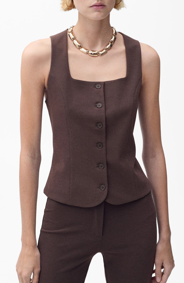 MANGO Klum Square Neck Vest, Main, color, Chocolate