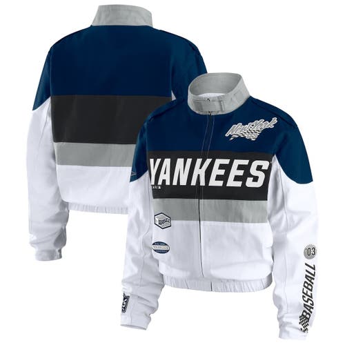 Wear By Erin Andrews Navy/white New York Yankees Racing Full-zip Jacket