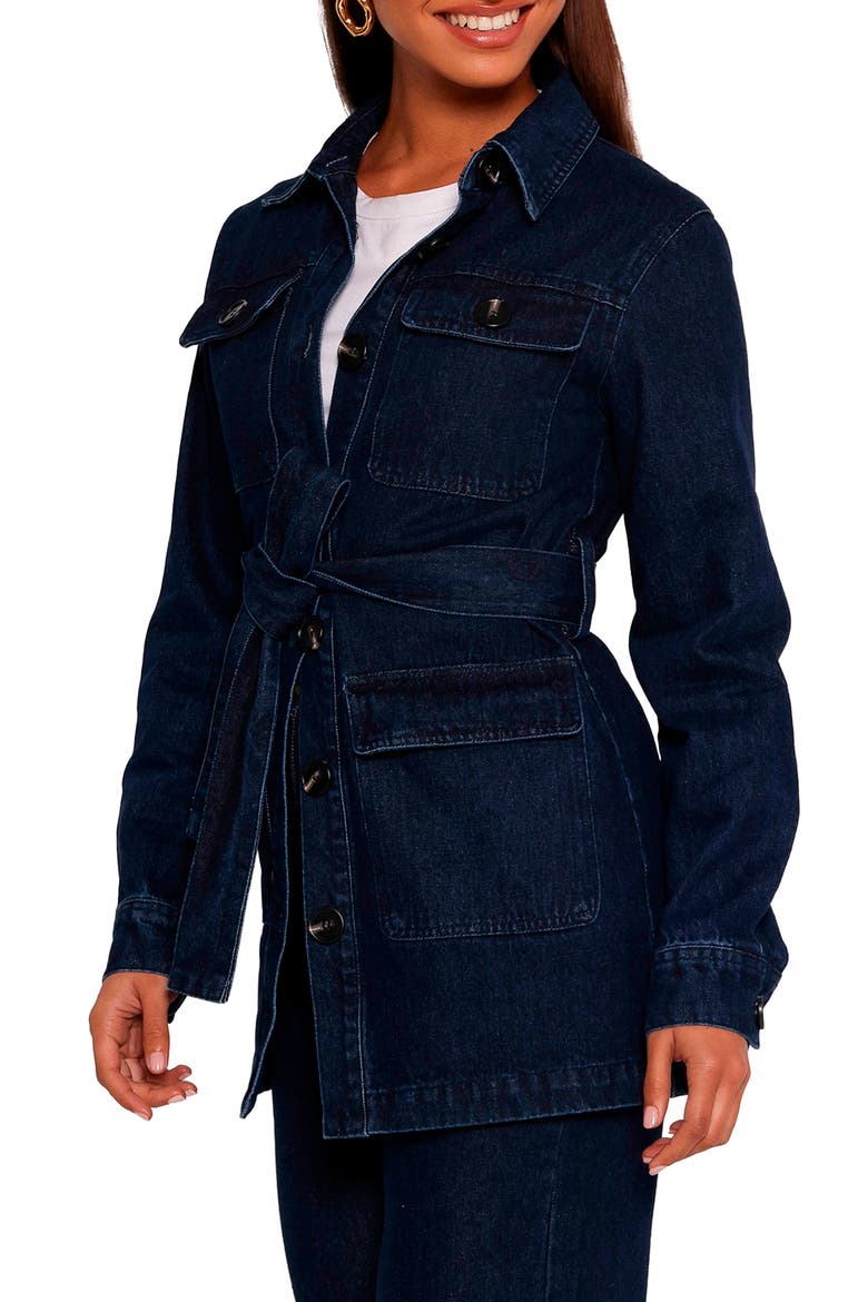 Nadine Tie Waist Denim Jacket, Alternate, color, DENIM