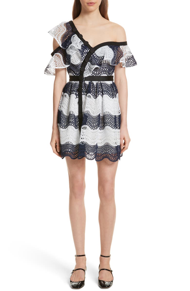 Self-Portrait Wave Lace Frill Minidress, Main, color,