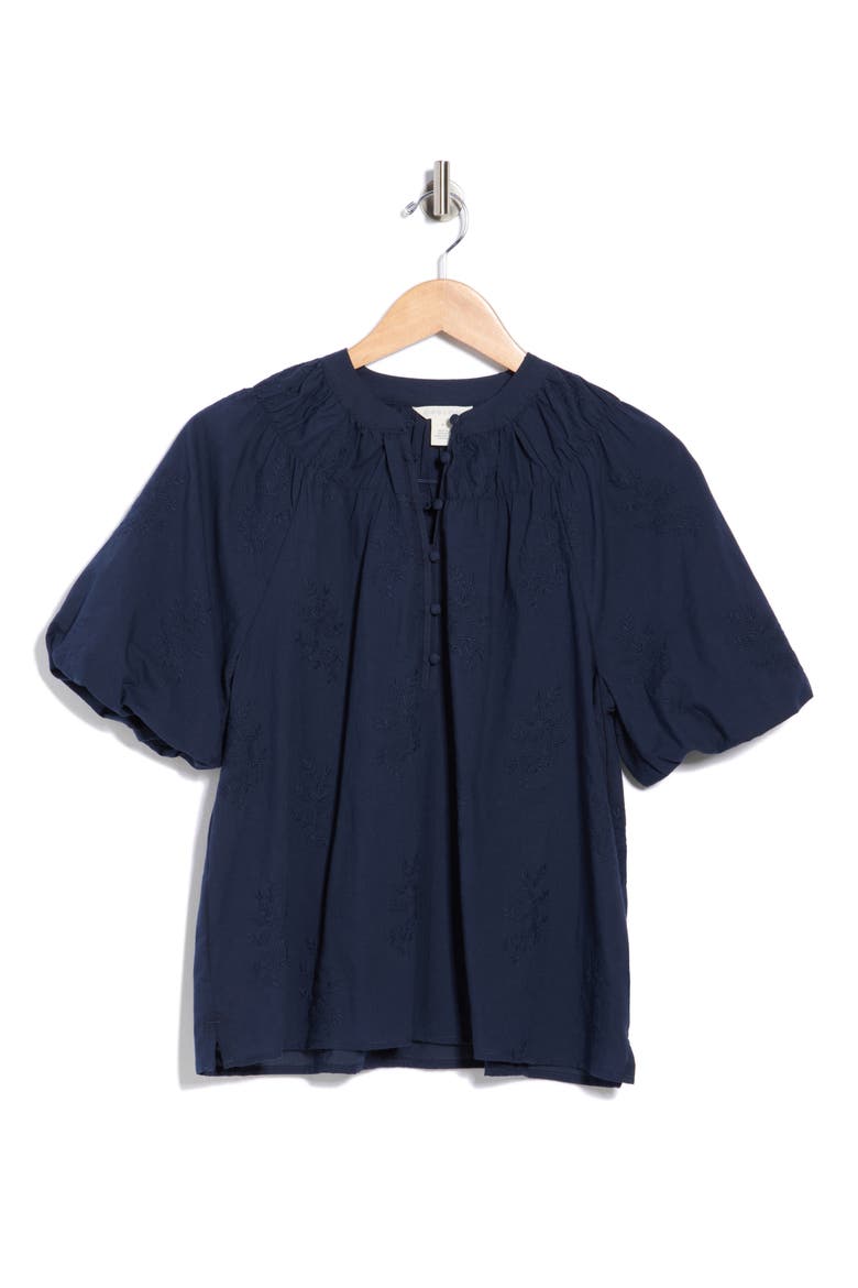 Embroidered Puff Sleeve Top, Alternate, color, NAVY STILL