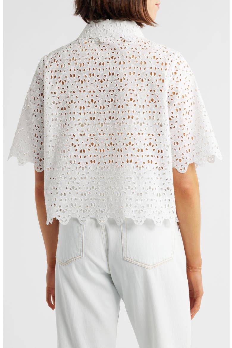 The Deco Cotton Eyelet Button-Up Shirt, Alternate, color, WHITE