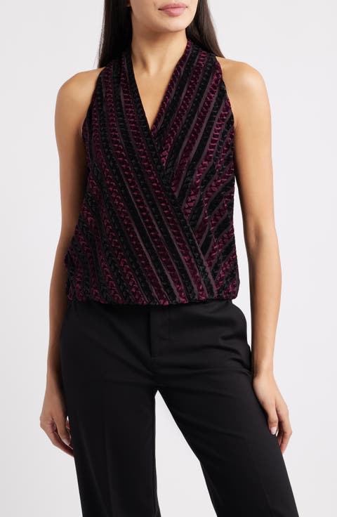 Sleeveless Surplice Velvet Top