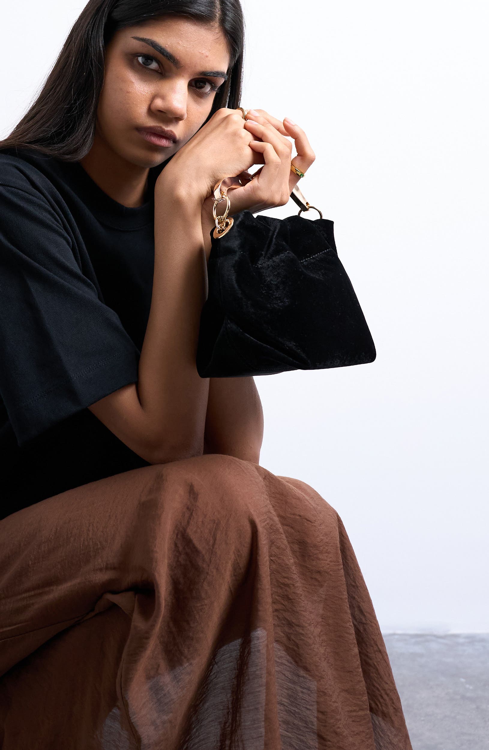 Topshop Velvet Top Handle Bag, Alternate, color, 