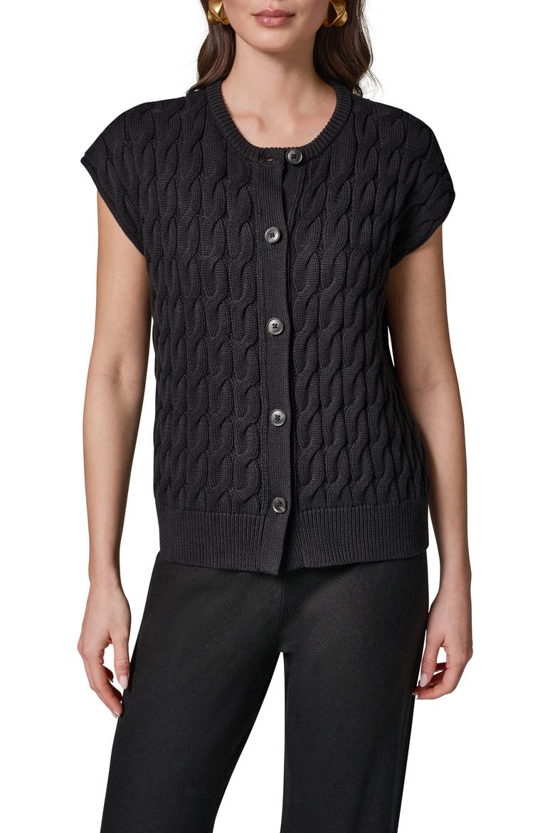 Extended Shoulder Cable Cardigan, Main, color, BLACK