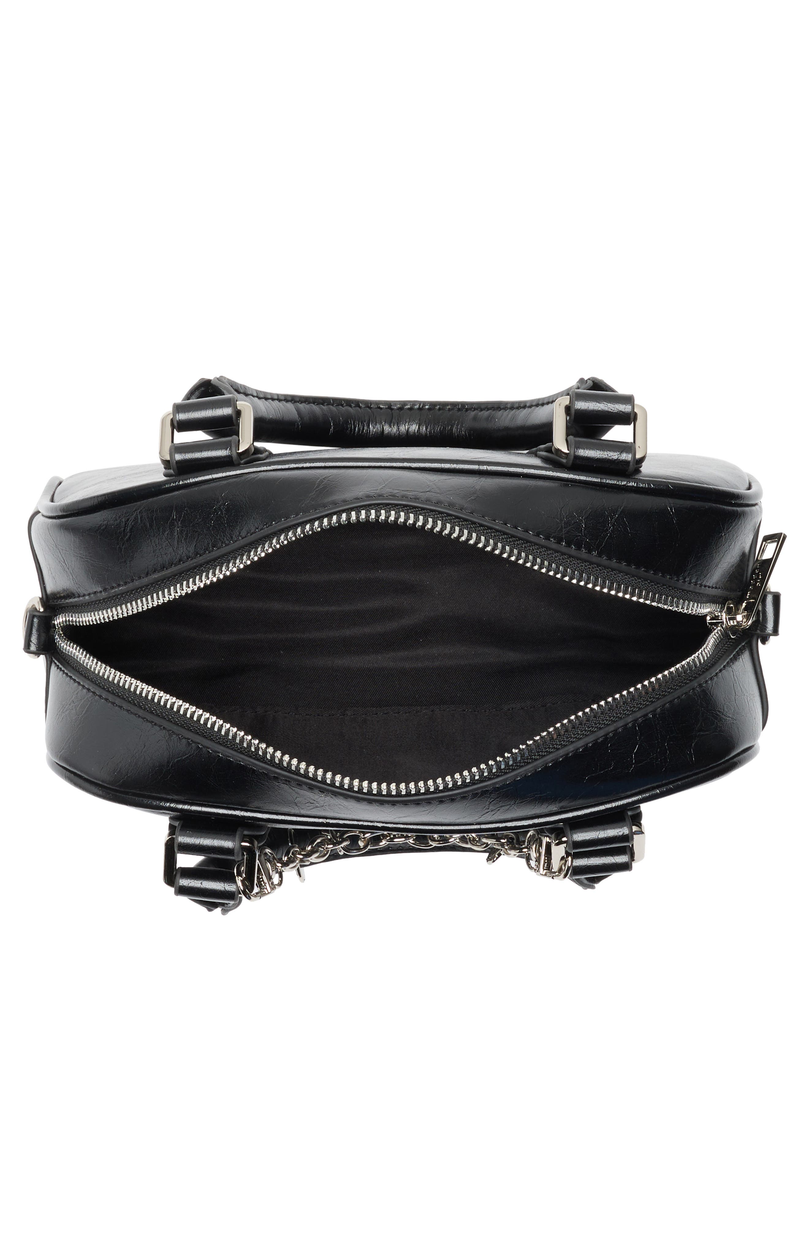 Madden Girl Kids' Crinkle Faux Leather Bowler Bag, Alternate, color, Black