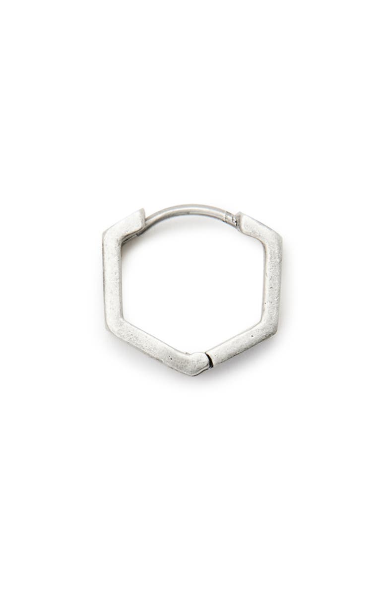AllSaints Men's Hexagonal Ridge Single Huggie Hoop Earring, Alternate, color, Warm Silver