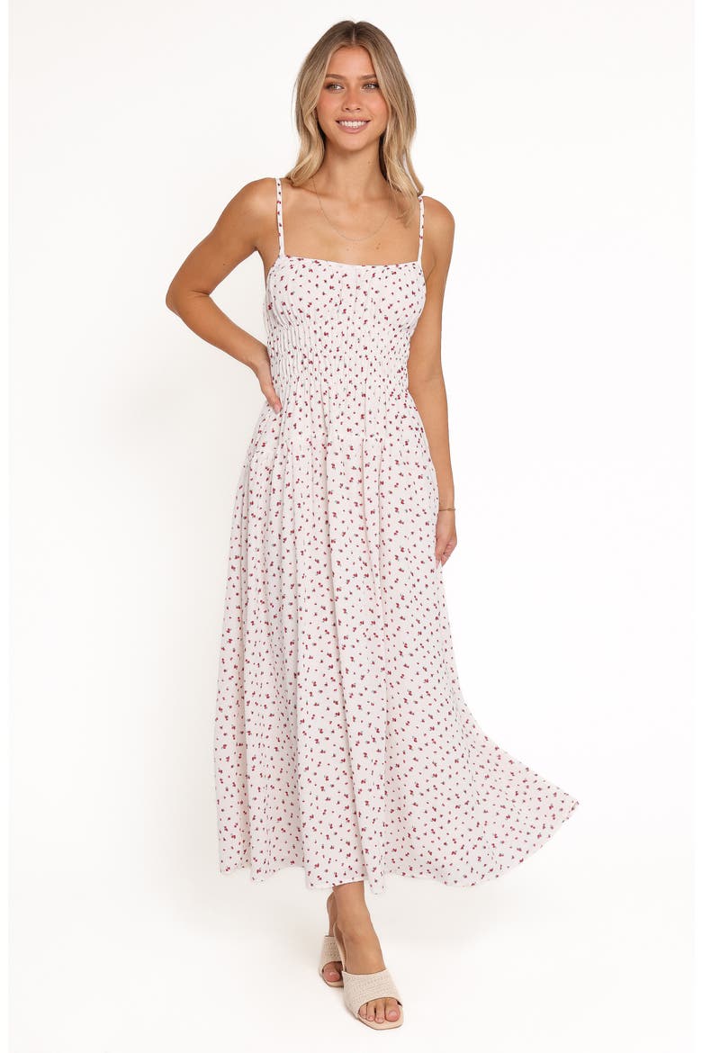 Brittany Ditsy Floral Smocked Maxi Dress, Alternate, color, RED FLORAL
