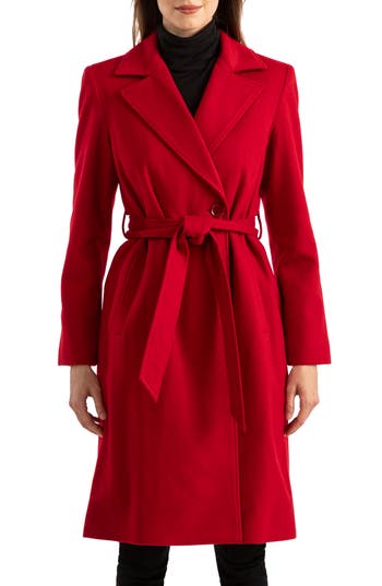 Sofia Cashmere Belted Notch Collar Wool & Cashmere Blend Coat In Red