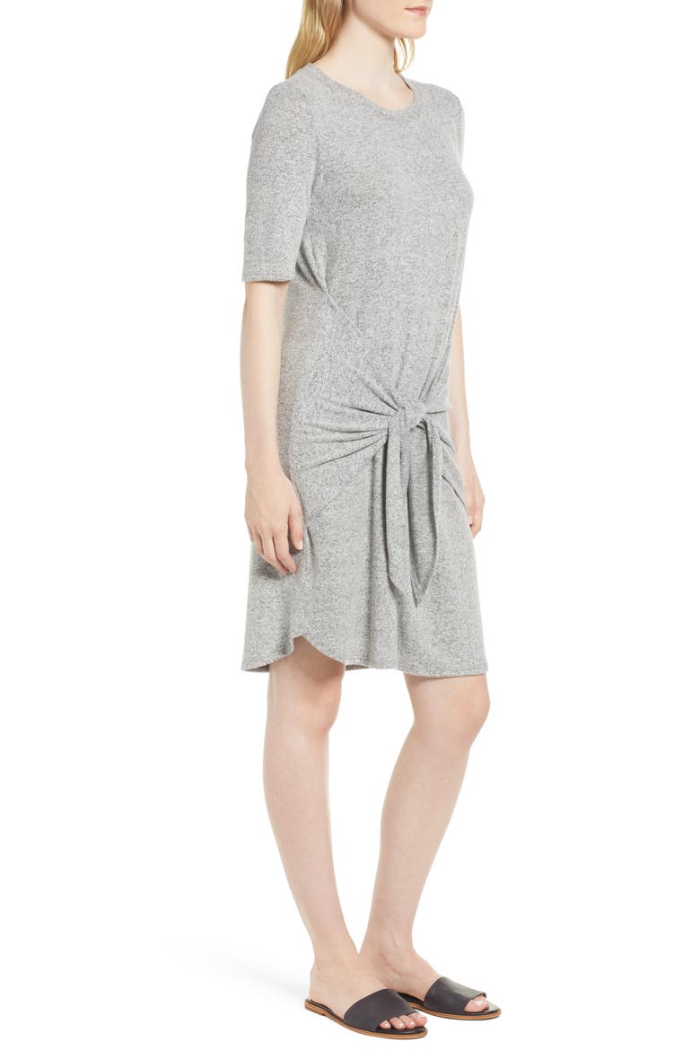 Caslon Off-Duty Tie Front Knit Dress, Alternate, color, GREY HEATHER