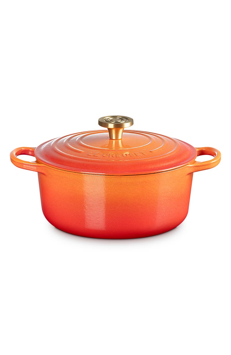 Le Creuset Signature 4.5-Quart Round Enamel Cast Iron Dutch Oven, Main, color, Flamme Doree