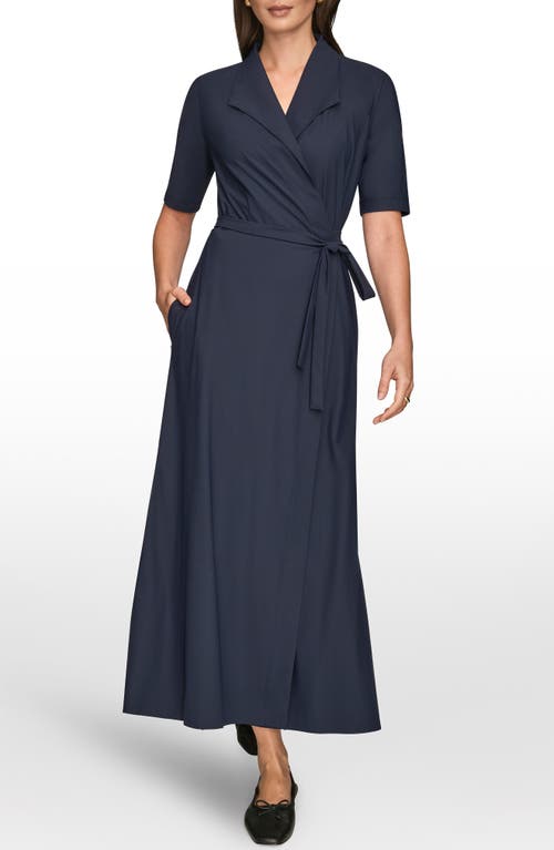 Donna Karan New York Elbow Sleeve Wrap Maxi Dress In Black
