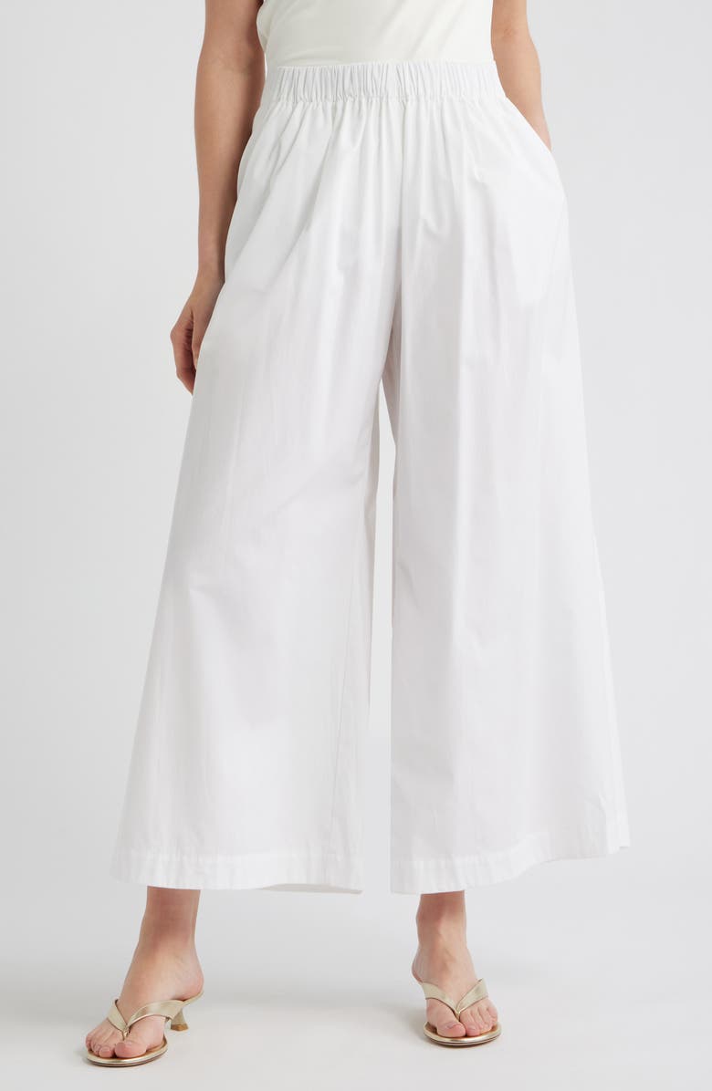 BOSS Talini Cotton Wide Leg Pants, Main, color, Bright White