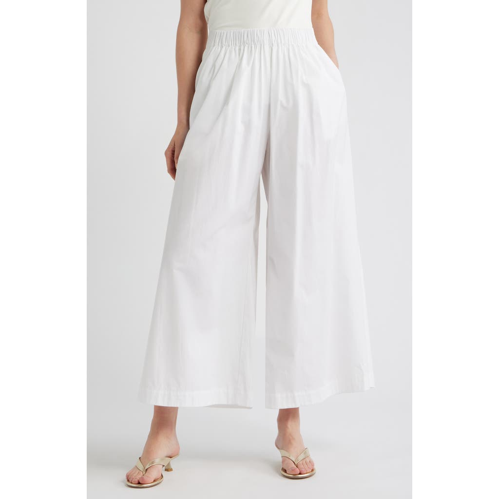 BOSS Talini Cotton Wide Leg Pants in Bright White at Nordstrom, Size 8