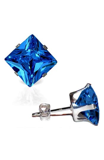 A & M A&m Square Cubic Zirconia Birthstone Stud Earrings In Bluetopaz