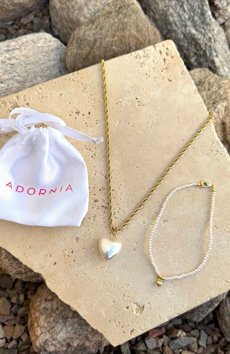 Adornia Faux Pearl Pendant Necklace & Bracelet Set, Alternate, color, Gold