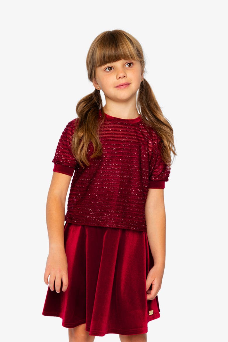 Fake Layering Jacquard Sparkly Top & Cami, Alternate, color, Rouge