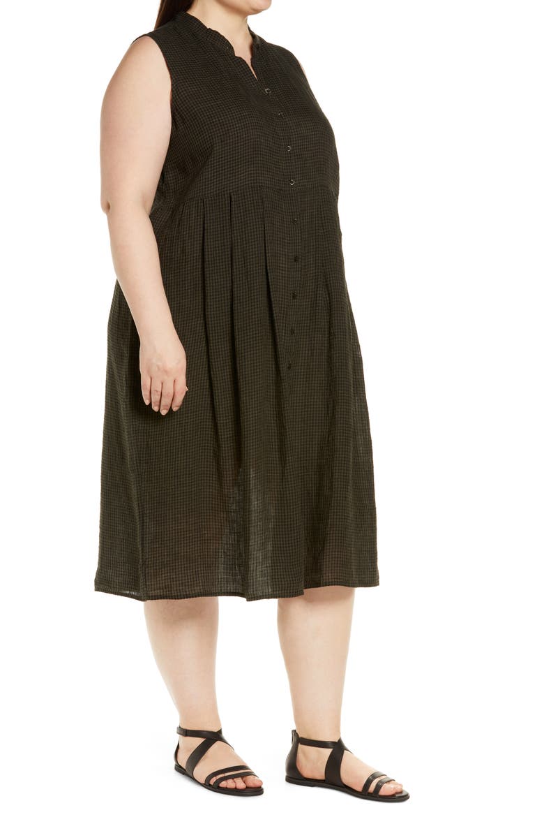 Band Collar Sleeveless Organic Linen Shirtdress, Alternate, color, SEAWEED