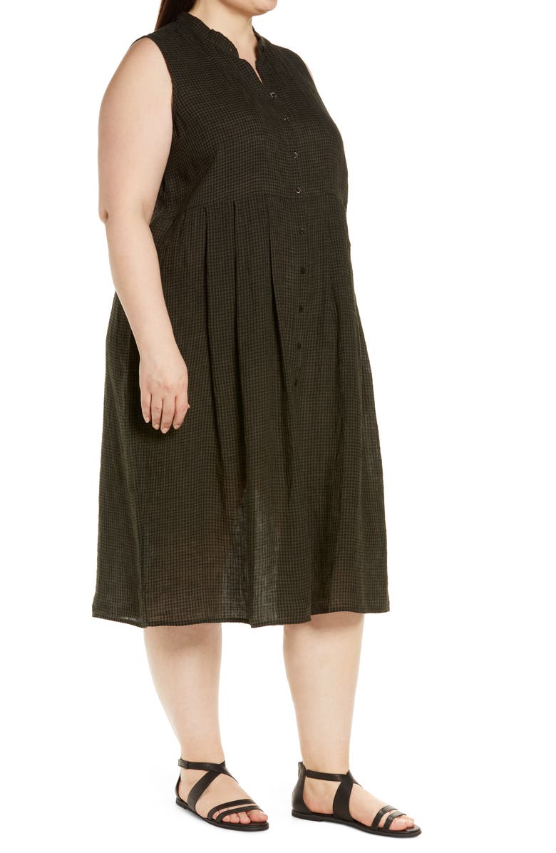 Eileen Fisher Band Collar Sleeveless Organic Linen Shirtdress, Alternate, color, 