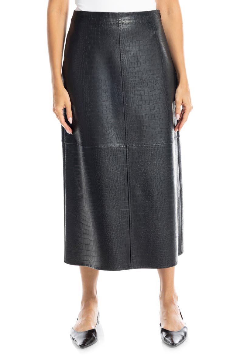 Croc-Embossed Faux Leather Pencil Skirt, Alternate, color, BLACK