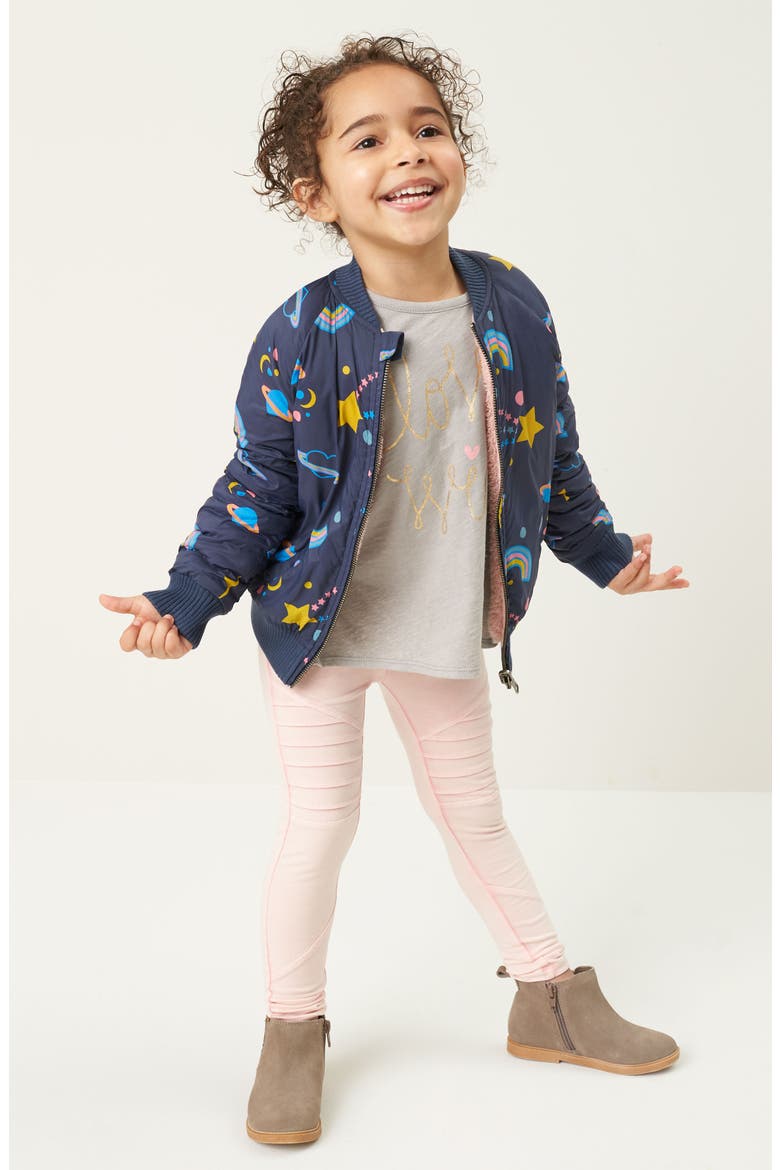 Reversible Nylon & Faux Fur Bomber Jacket, Alternate, color, NAVY PEACOAT GALAXY