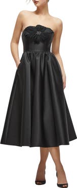 Dessy Collection Floral Embellished Strapless Fit & Flare Midi Cocktail Dress