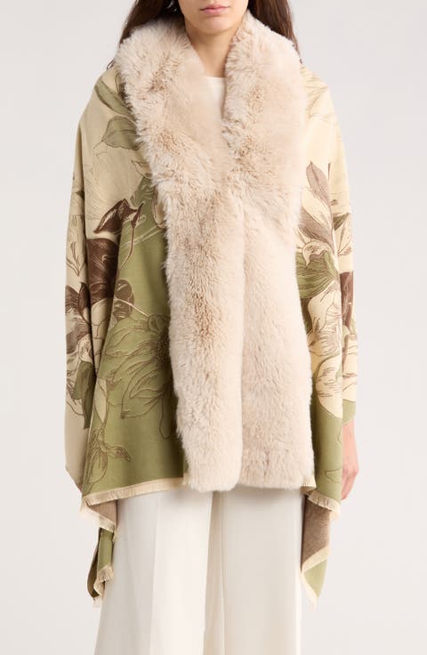 Faux Fur Trim Floral Wrap
