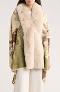 La Fiorentina Faux Fur Trim Floral Wrap
