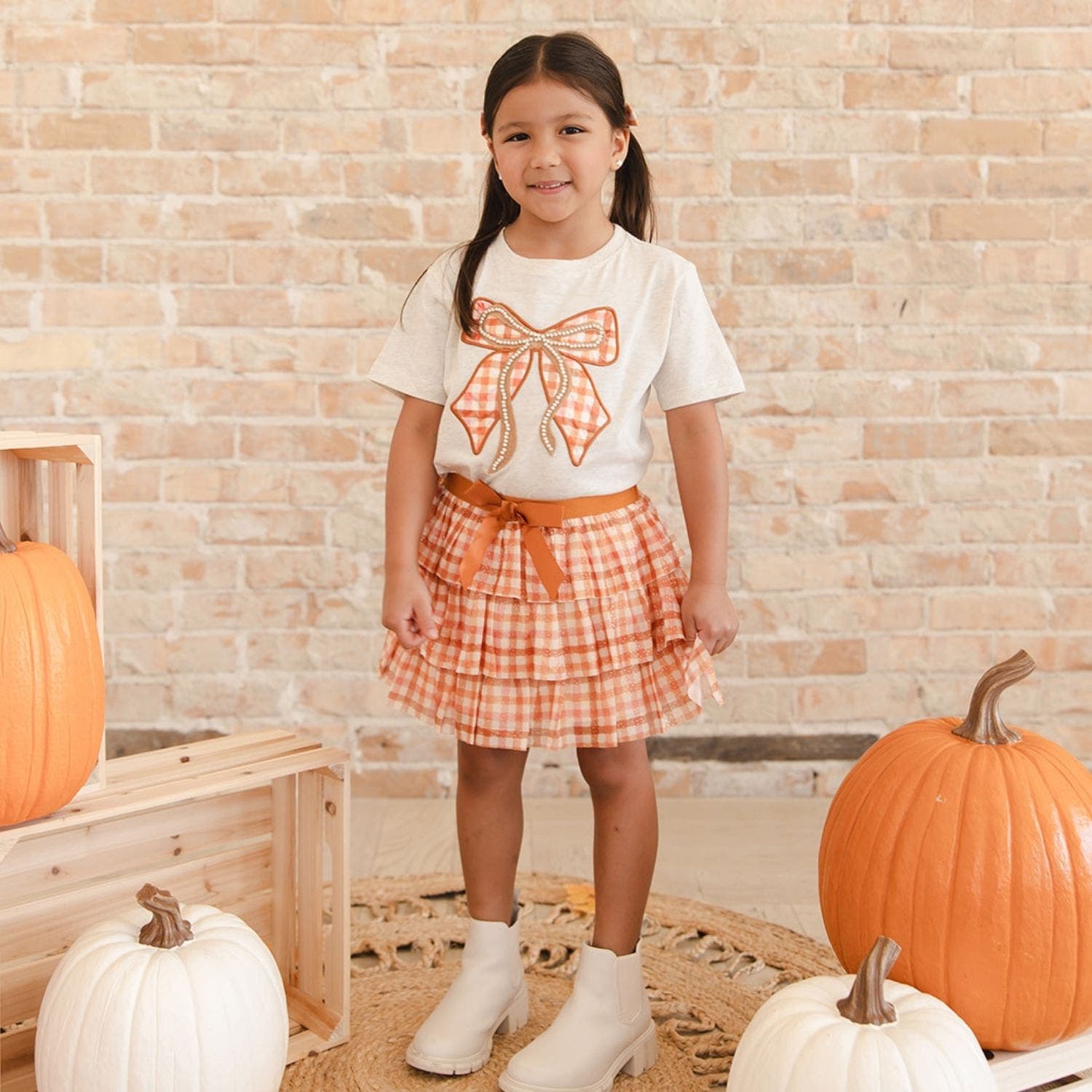 Sweet Wink Cinnamon Plaid Bow Patch Short Sleeve T-Shirt | Nordstrom