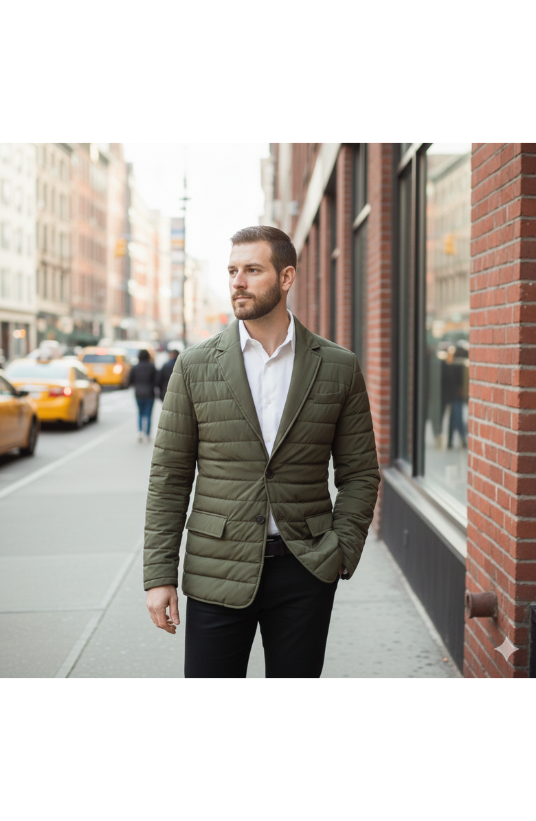 Perry Ellis Tech Stretch Quilted Blazer Jacket, Alternate, color, Olive