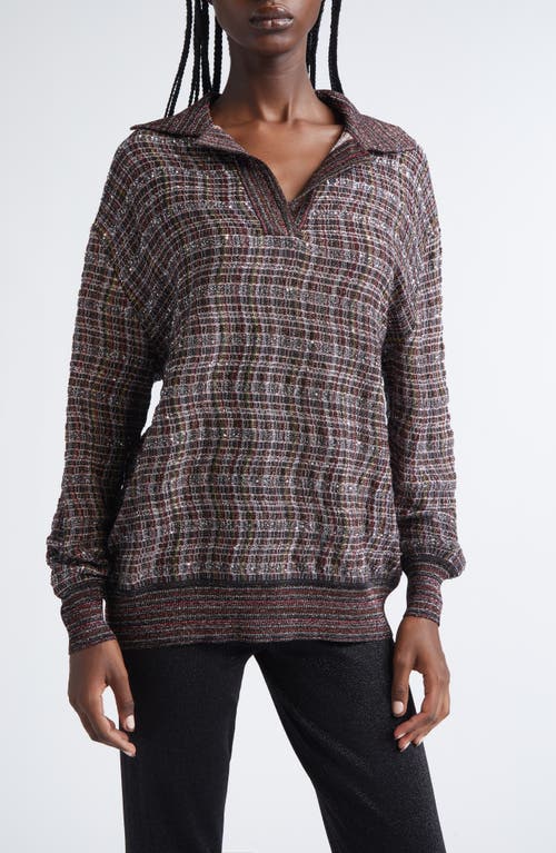 Missoni Sequin Embellished Wool Blend Polo Sweater In Brown