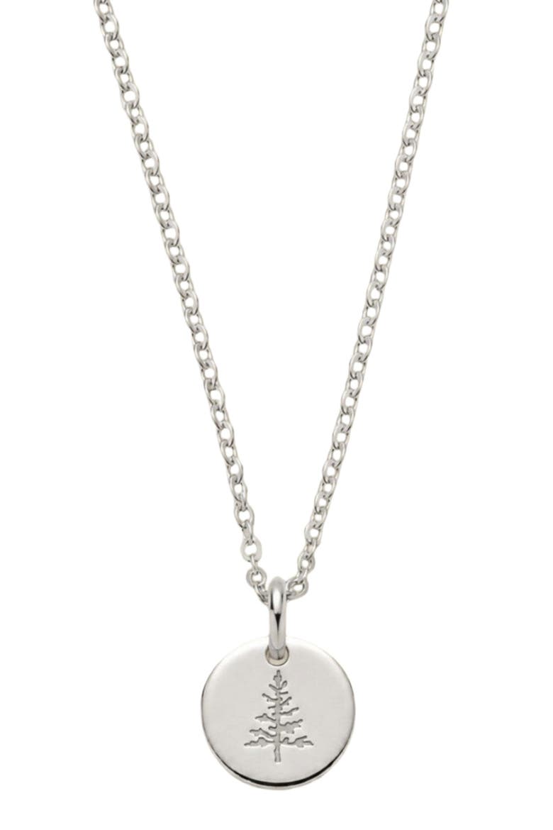 Pine Tree Disc Necklace, Main, color, Silver
