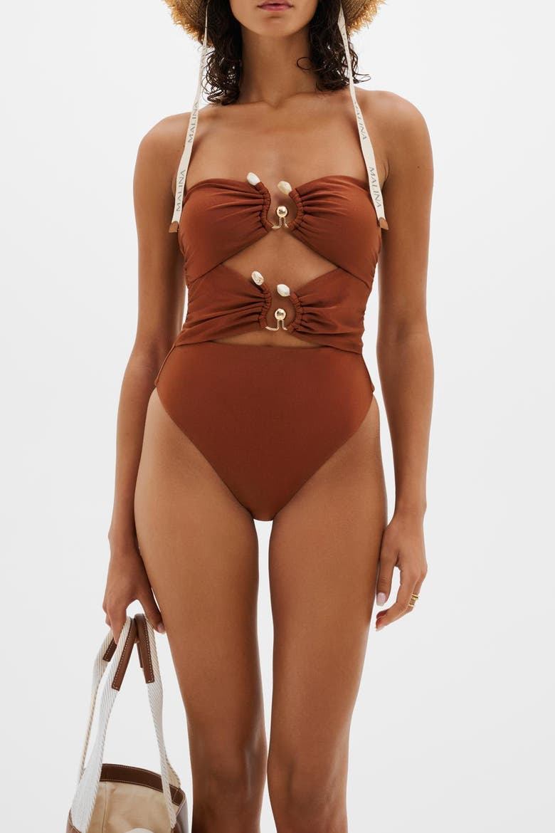 Erioa Cut Out Swimsuit, Alternate, color, Rust