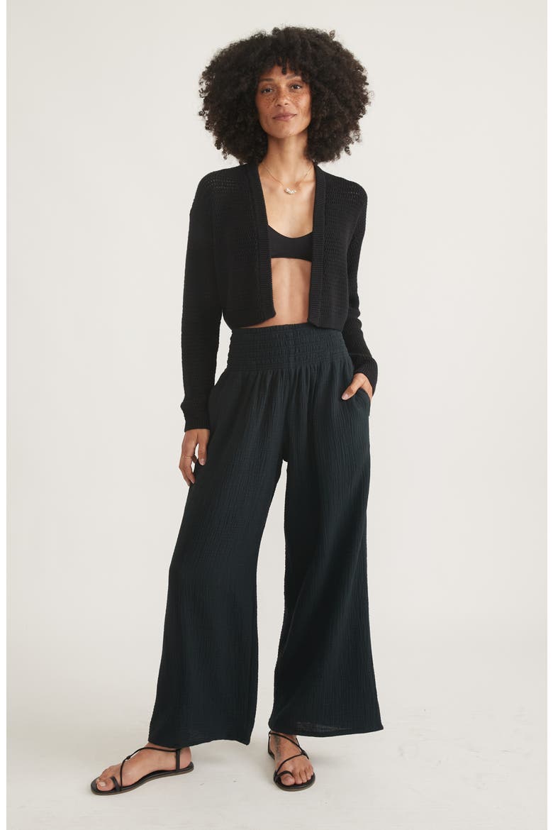 Corinne Double Cloth Cotton Palazzo Pants, Alternate, color, FADEDBLACK