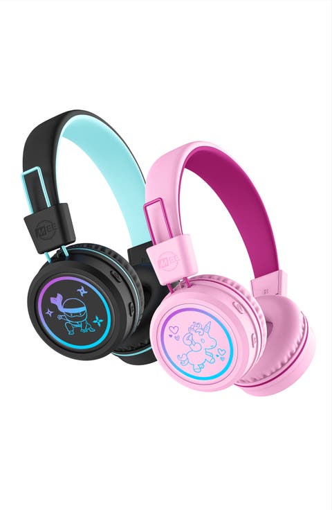 KidJamz KJ55BT (2 Pack) Bluetooth Wireless Headphones for Kids w/ LED Lights