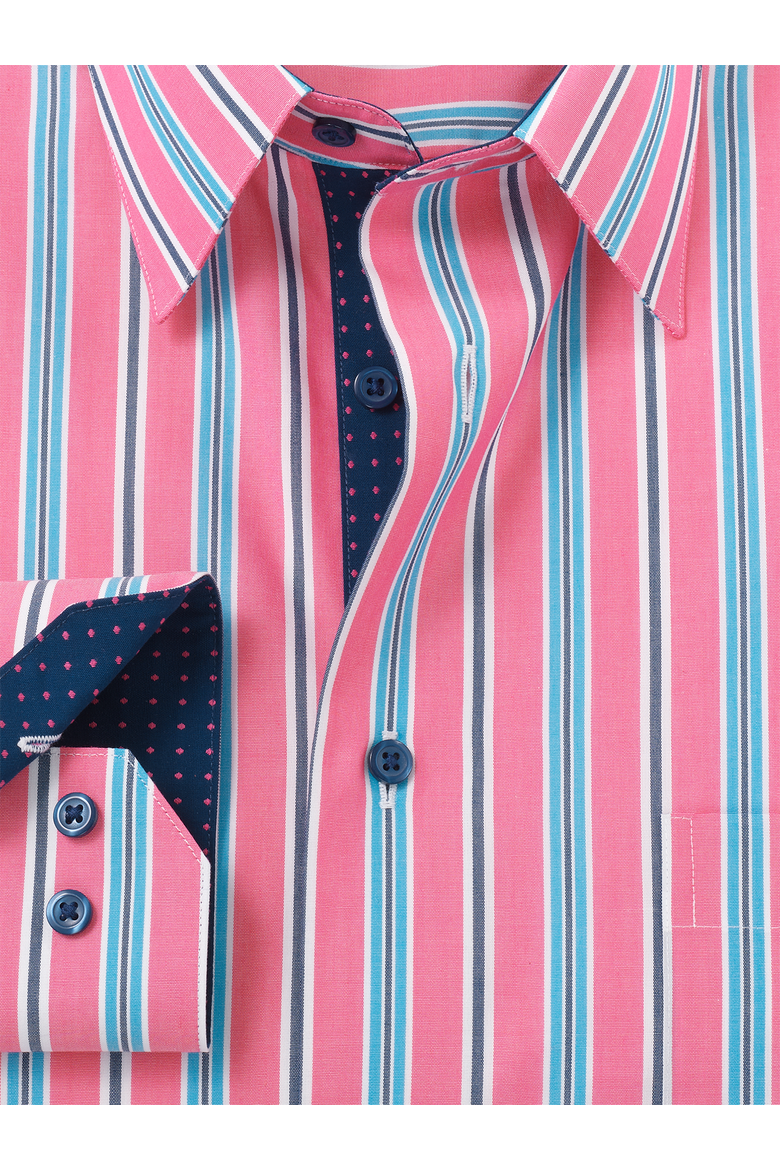 Cotton Buttondown Collar Broadcloth Classic Contrast Trim Button Cuff Long Sleeve Shirt, Alternate, color, Pink/ Blue