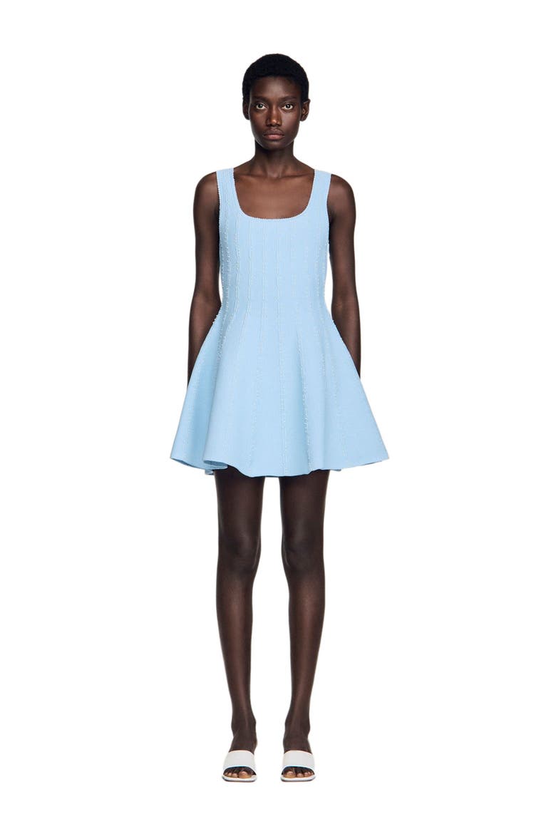 Beaded Knit Short Dress, Alternate, color, Sky blue