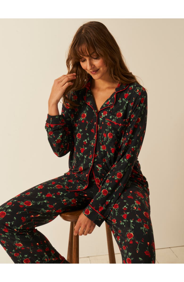 Stripe & Stare Long Pyjama Set, Alternate, color, Claudia Black Rose