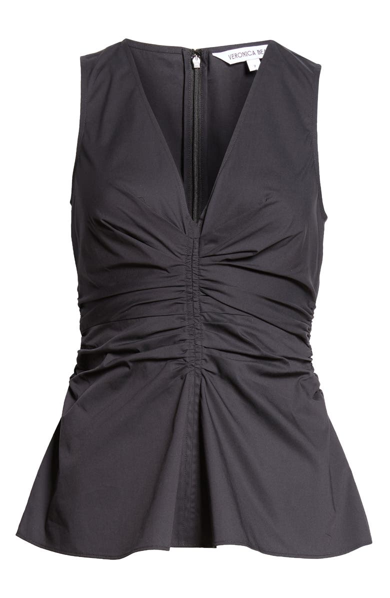 Veronica Beard Aiden Center Ruched Stretch Cotton Top, Alternate, color, 