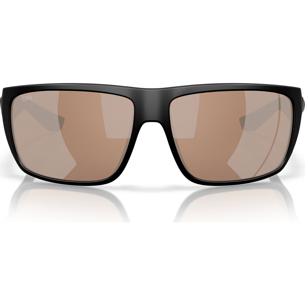 Costa Del Mar 64mm Polarized Rectangular Sunglasses In Black/copper Silver 580g