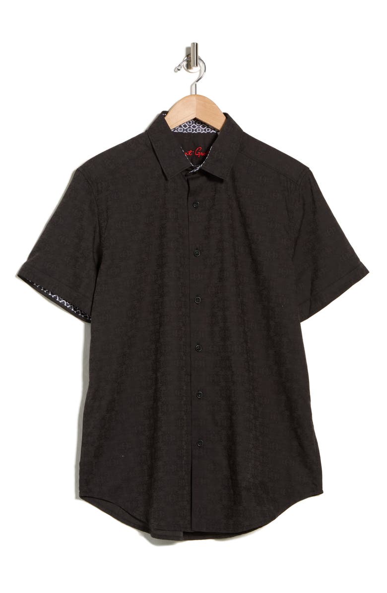 Robert Graham Short Sleeve Cotton Button-Up Shirt, Alternate, color, Black