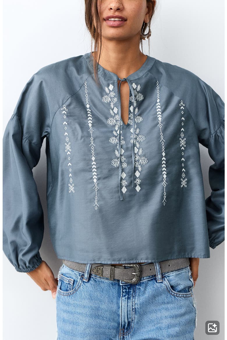 Embroidered Peasant Top, Main, color, SKY BLUE