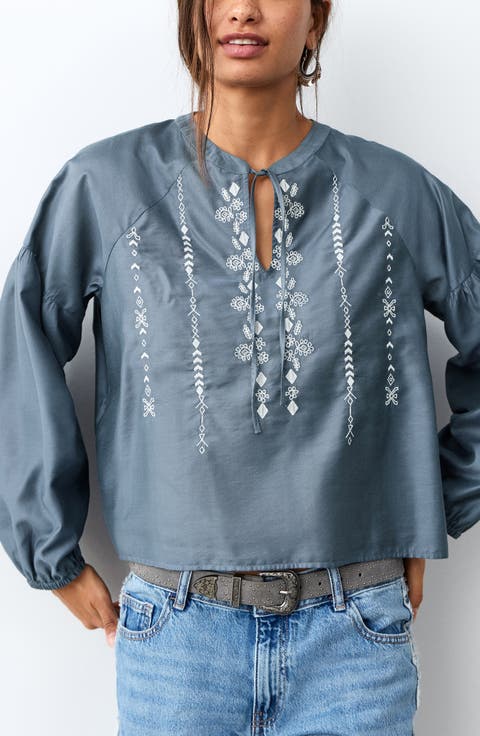 Embroidered Peasant Top