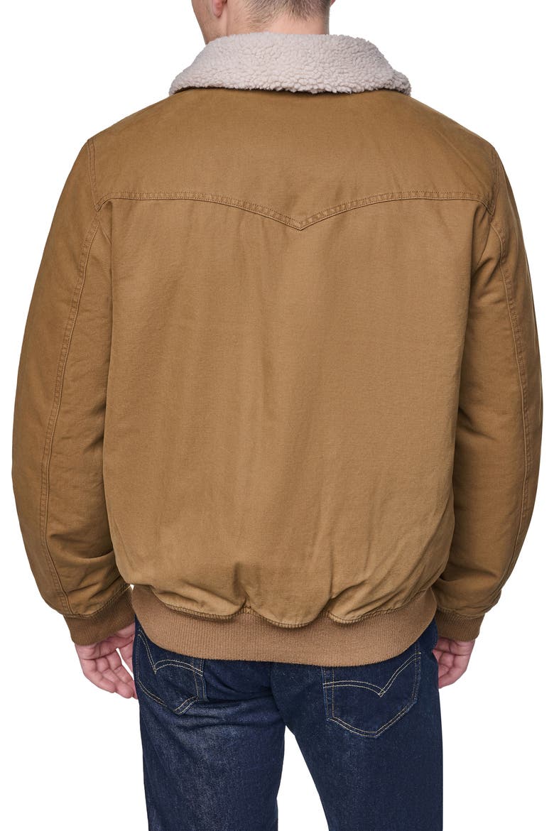 Cotton Aviator Bomber Jacket with Faux Shearling Collar, Alternate, color, BROWN