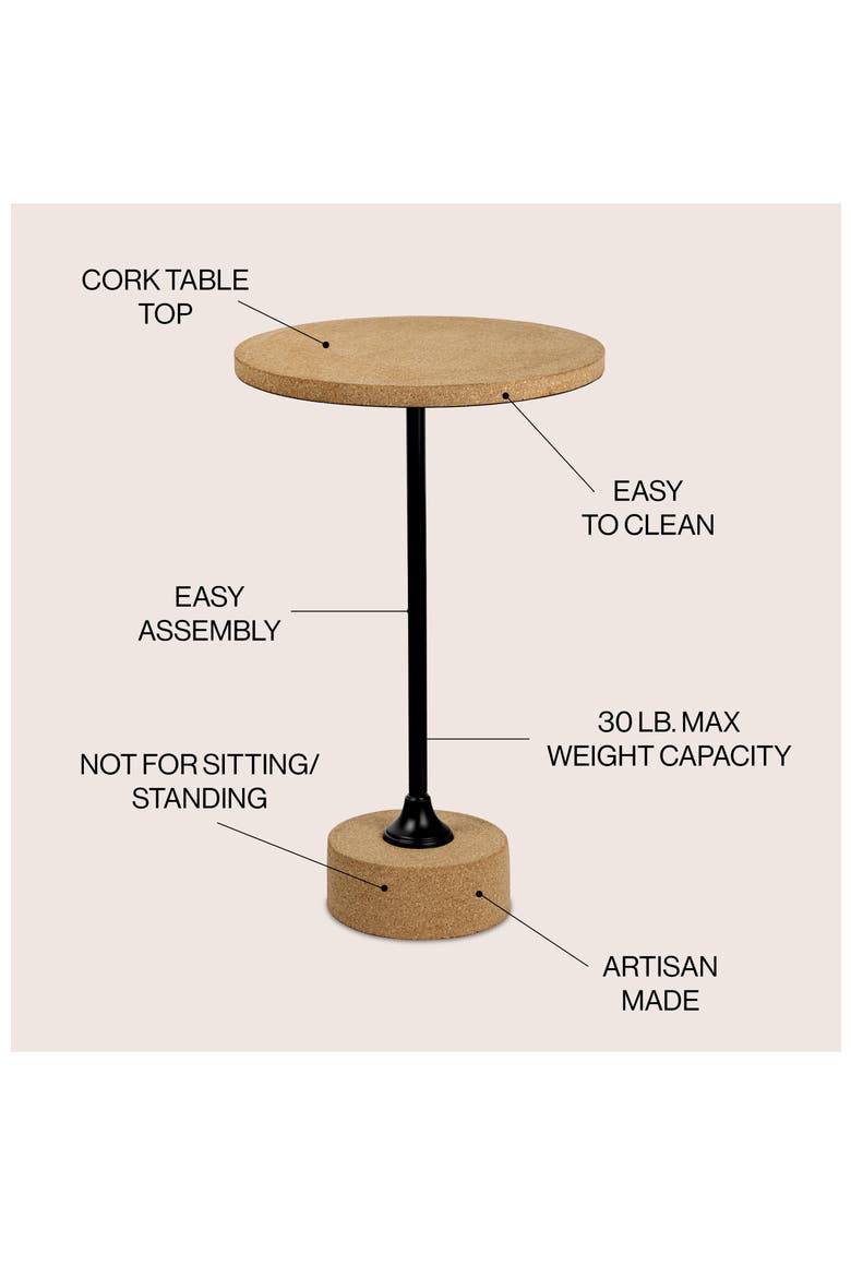 Calix Minimalist Round Pedestal End Table, Resin Iron Accent Drink Table for Living Room or Bedroom, Alternate, color, Light Brown